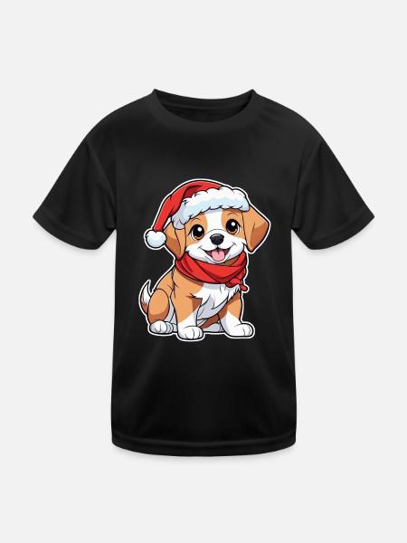 chien avec bonnet de noel - T-shirt sport Enfant - noir - Devant