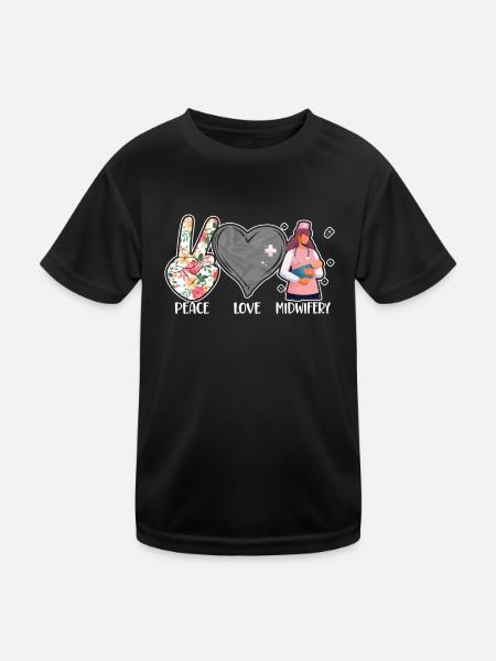Nurse Midwife Birth Worker Peace - Kinder Funktions-T-Shirt - Schwarz - Vorne