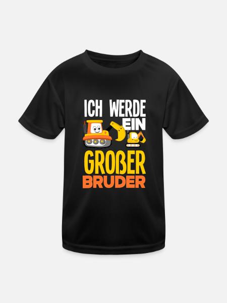 Ich Werde Ein Großer Bruder Bagger Baustelle - Kinder Funktions-T-Shirt - Schwarz - Vorne