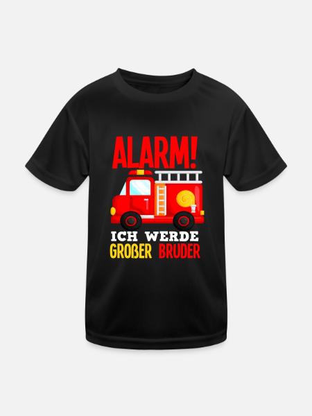 Alarm Ich Werde Großer Bruder Feuerwehr Sohn - Kinder Funktions-T-Shirt - Schwarz - Vorne