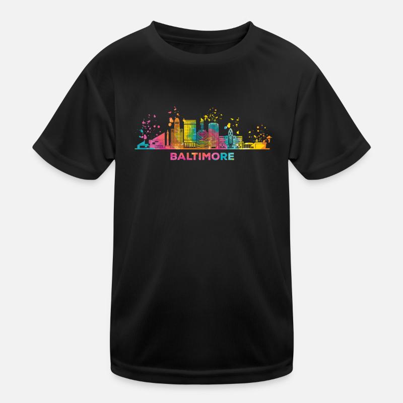Baltimorean Watercolor Skyline Baltimore Kids Functional T-Shirt