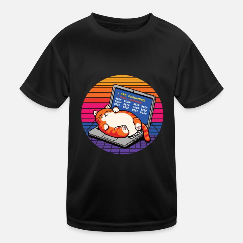 I are programmer, fat sleeping cat - Kids Functional T-Shirt - black