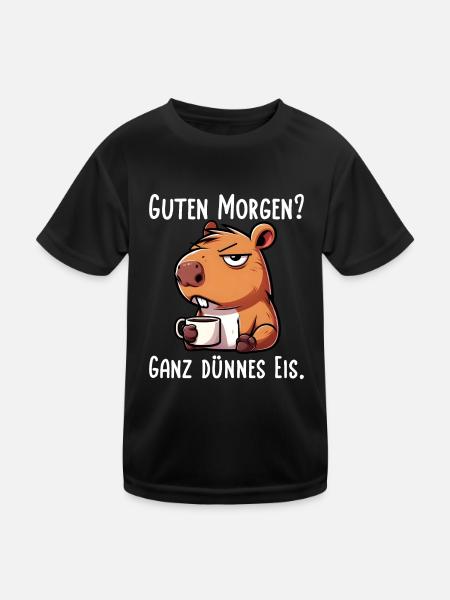 Capybara Guten Morgen Ganz Dünnes Eis - Kinder Funktions-T-Shirt - Schwarz