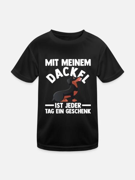 Hund Dachshund Dackel - Kinder Funktions-T-Shirt - Schwarz - Vorne