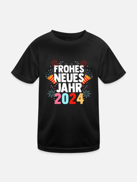 Frohes Neues Jahr Silvester 2024 - Kinder Funktions-T-Shirt - Schwarz - Vorne