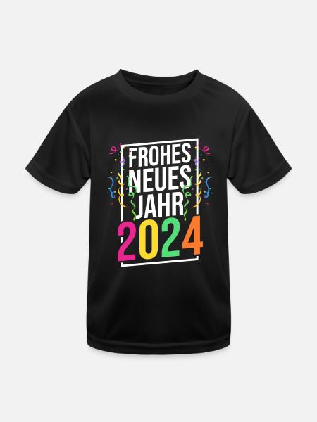 Frohes Neues Jahr Silvester 2024 - Kinder Funktions-T-Shirt - Schwarz - Vorne
