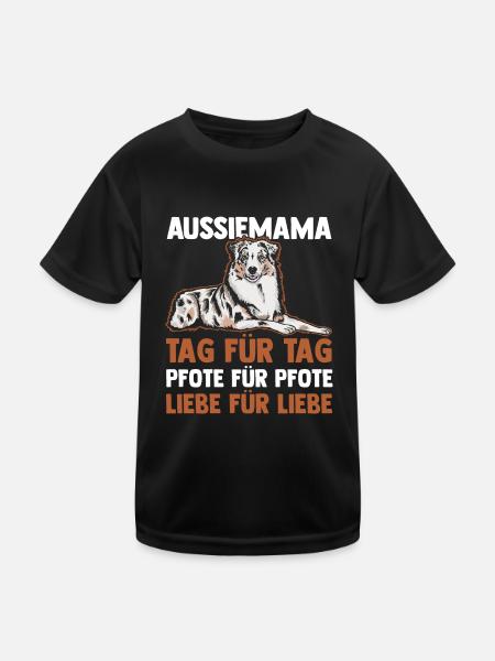 Hundemama Australian Shepherd Hund Aussie - Kinder Funktions-T-Shirt - Schwarz - Vorne