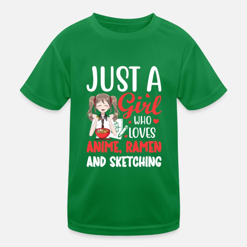 Einfach ein Mädchen, das Anime, Ramen und Zeichnen Kinder Funktions-T-Shirt