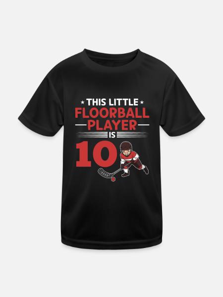 Kids Floorball Player 10th Birthday Floorball Play - Kinder Funktions-T-Shirt - Schwarz - Vorne
