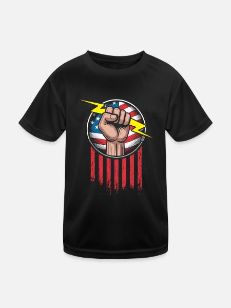 Electrician American flag patriotic - Kids Functional T-Shirt - black - Front