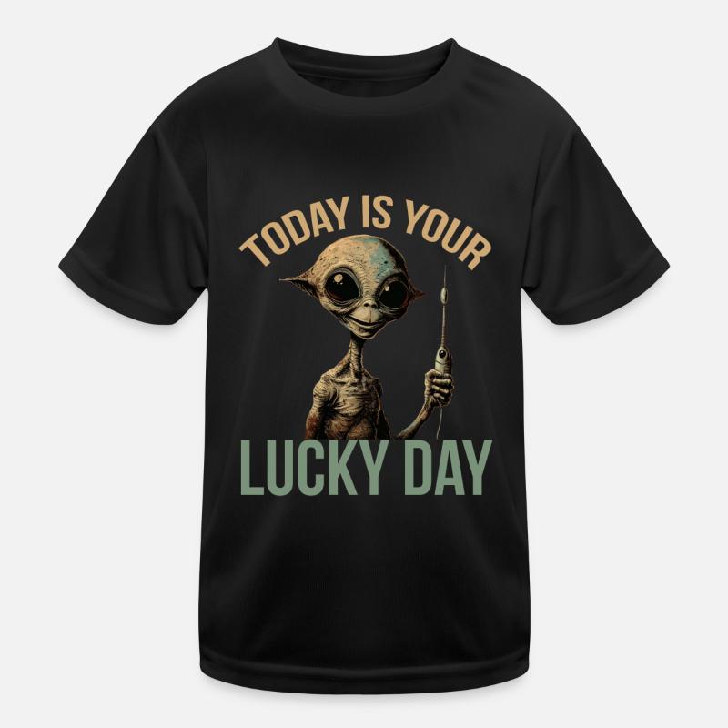 Drôle Alien Probe Space Invasion UFO Jour De Chance T-shirt sport Enfant