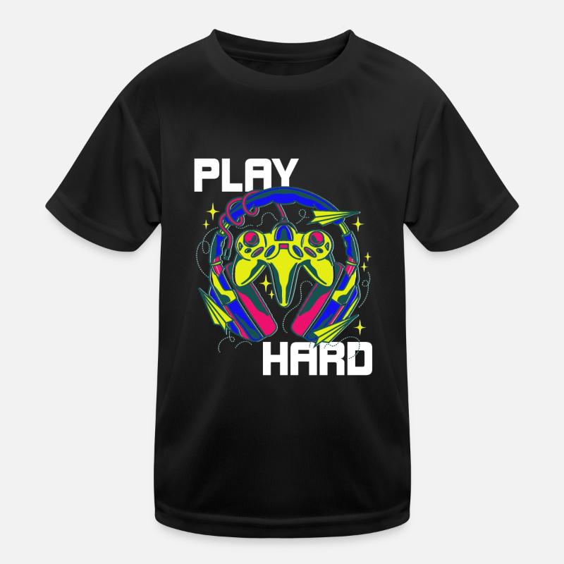 Jouez à Hard Gamer Controller Neon Design T-shirt sport Enfant