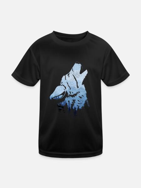 Heulender Wolf Geschenk - Kinder Funktions-T-Shirt - Schwarz - Vorne