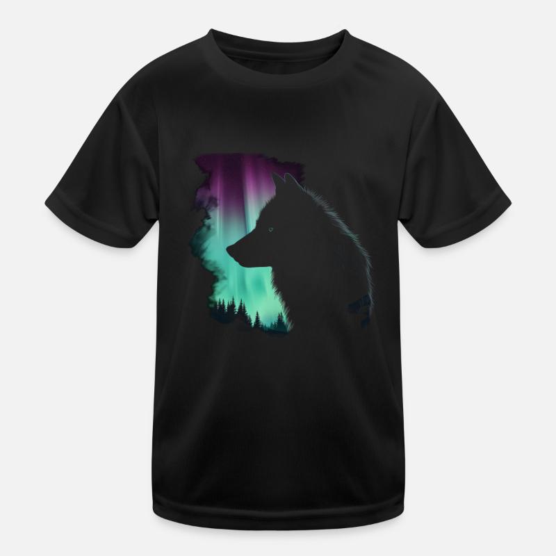 Wolf Aurora Nordlicht Geschenk Kinder Funktions-T-Shirt