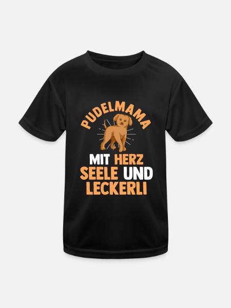Hund Hundemama Pudelmama Mutter Pudel - Kinder Funktions-T-Shirt - Schwarz - Vorne