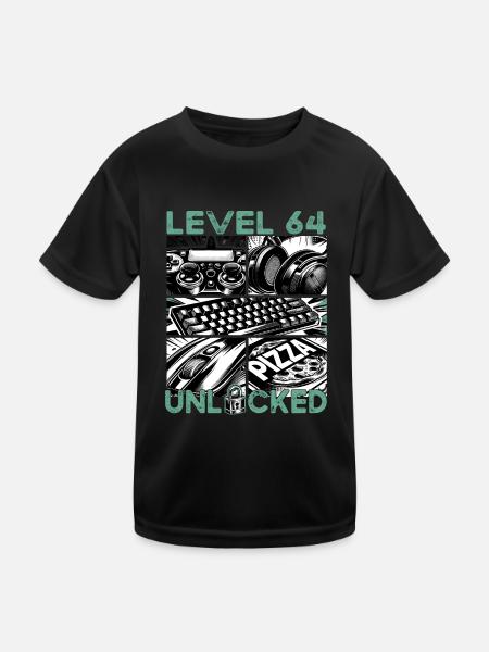 Niveau d’anniversaire 64 Jeux et joueurs débloqués - T-shirt sport Enfant - noir - Devant
