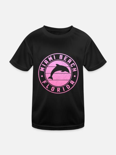 Miami Beach, Dolphin, Floride, États-Unis - T-shirt sport Enfant - noir - Devant