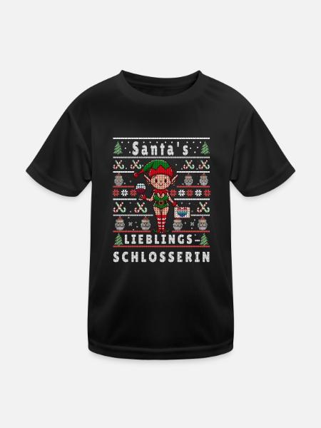 Ugly Weihnachten SANTAS LIEBLINGS Schlosserin - Kinder Funktions-T-Shirt - Schwarz - Vorne