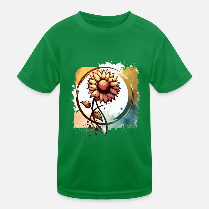 Sunflower with stem drawn Kids Functional T-Shirt
