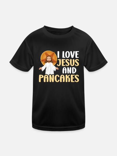 Pancake Lover Kids I Love Jesus - Kinder Funktions-T-Shirt - Schwarz - Vorne
