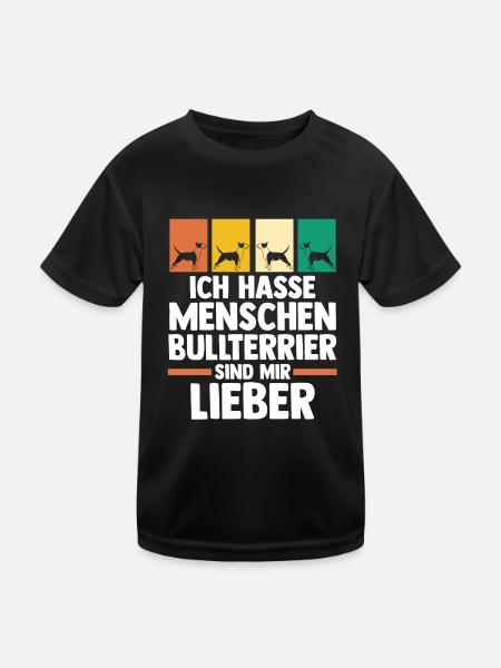 Hund Bullterrier - Kinder Funktions-T-Shirt - Schwarz - Vorne