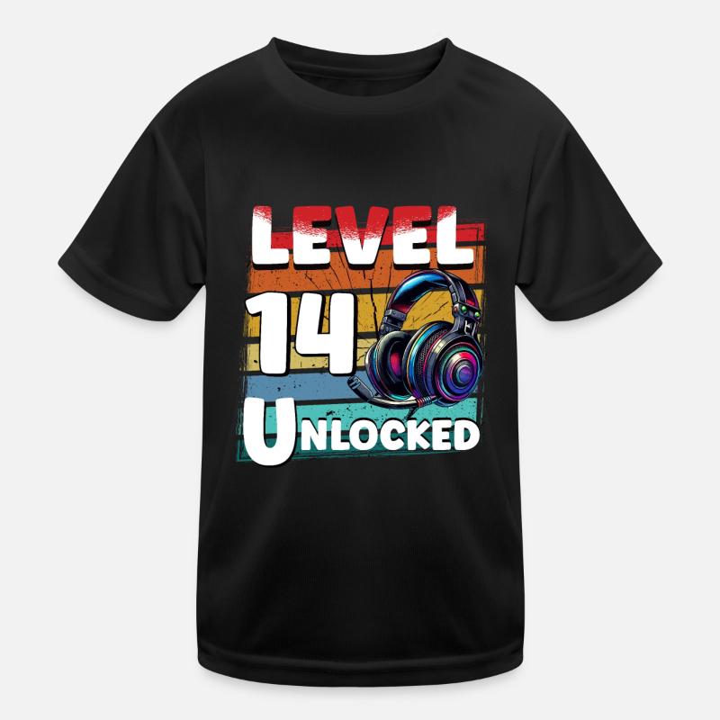 Gaming Birthday Level 14 Unlocked Gamer Kids Functional T-Shirt