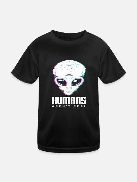 Alien Menschen Nicht Echt Außerirdisch Geschenk - Kinder Funktions-T-Shirt - Schwarz - Vorne