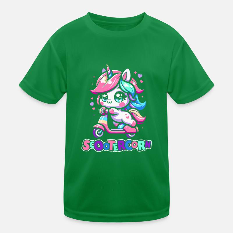Motorroller Einhorn Scootercorn Kinder Funktions-T-Shirt