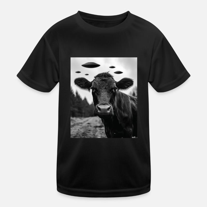 Kuh - Alien Selfie Black Angus UFO Kinder Funktions-T-Shirt