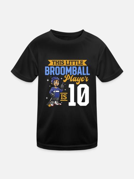 Broomball Player Kids 10th Birthday Broomball - Kinder Funktions-T-Shirt - Schwarz - Vorne