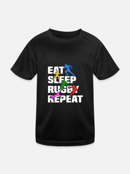 Eat Sleep Rugby Repeat - Rugby Player Rugby Sport - Kinder Funktions-T-Shirt - Schwarz - Vorne