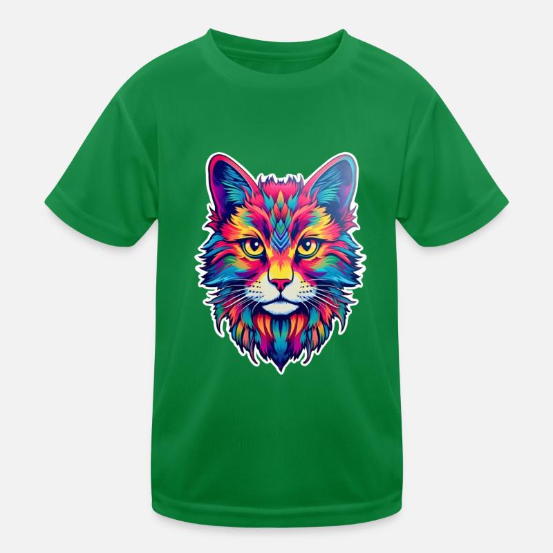 Chat psychédélique coloré illustré T-shirt sport Enfant