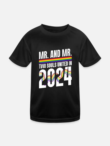 Mr. und Mr. 2024 Gay Pride Hochzeit Homo-Ehe - Kinder Funktions-T-Shirt - Schwarz - Vorne