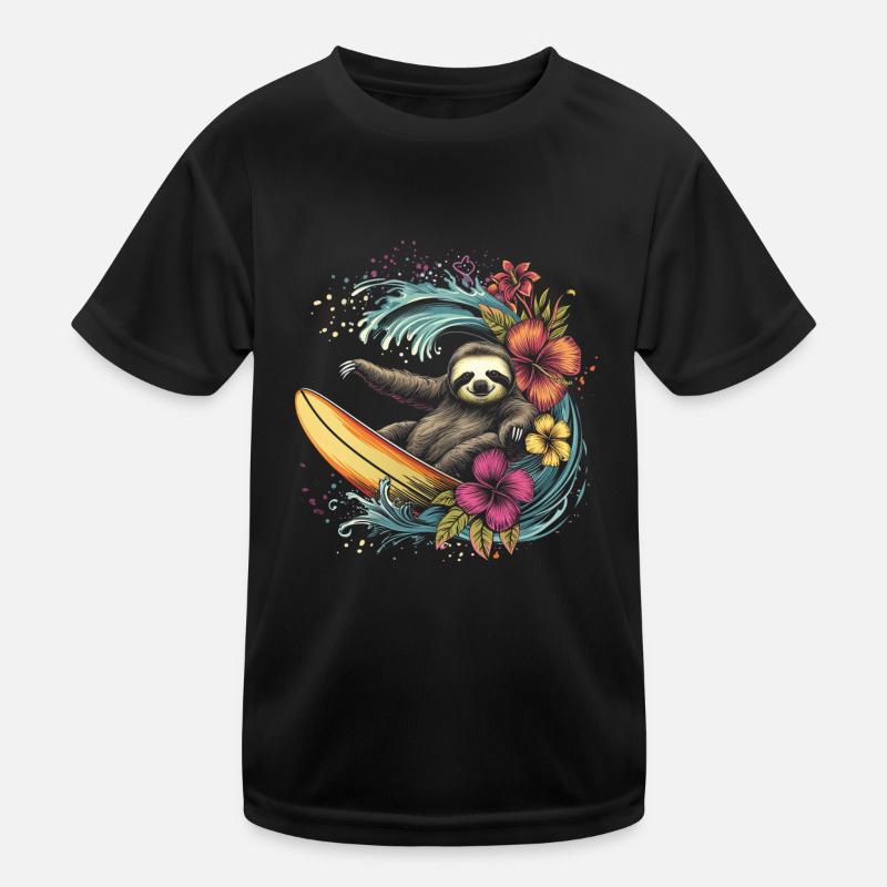 Faultier Surfer Lustig Geschenk Kinder Funktions-T-Shirt