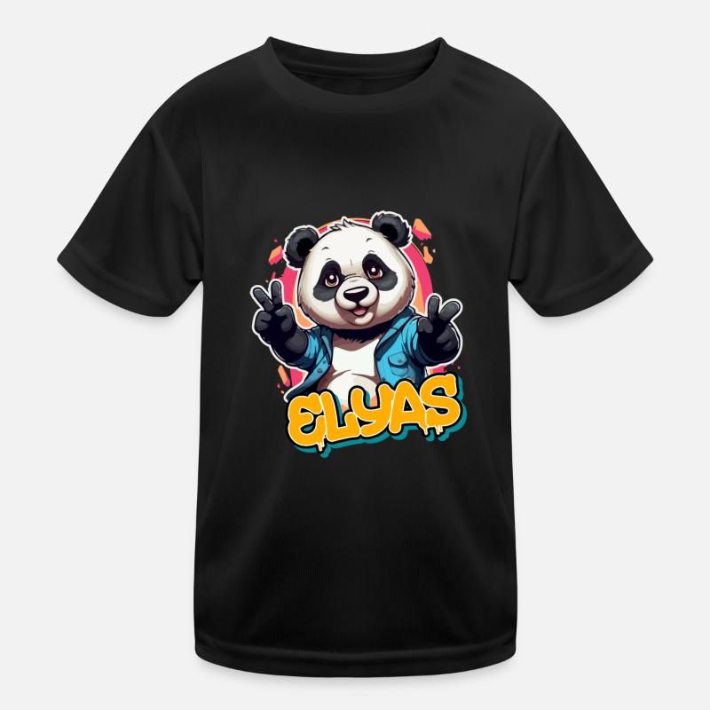 ELYAS - Schöner Jungen Name mit coolem Panda Kinder Funktions-T-Shirt