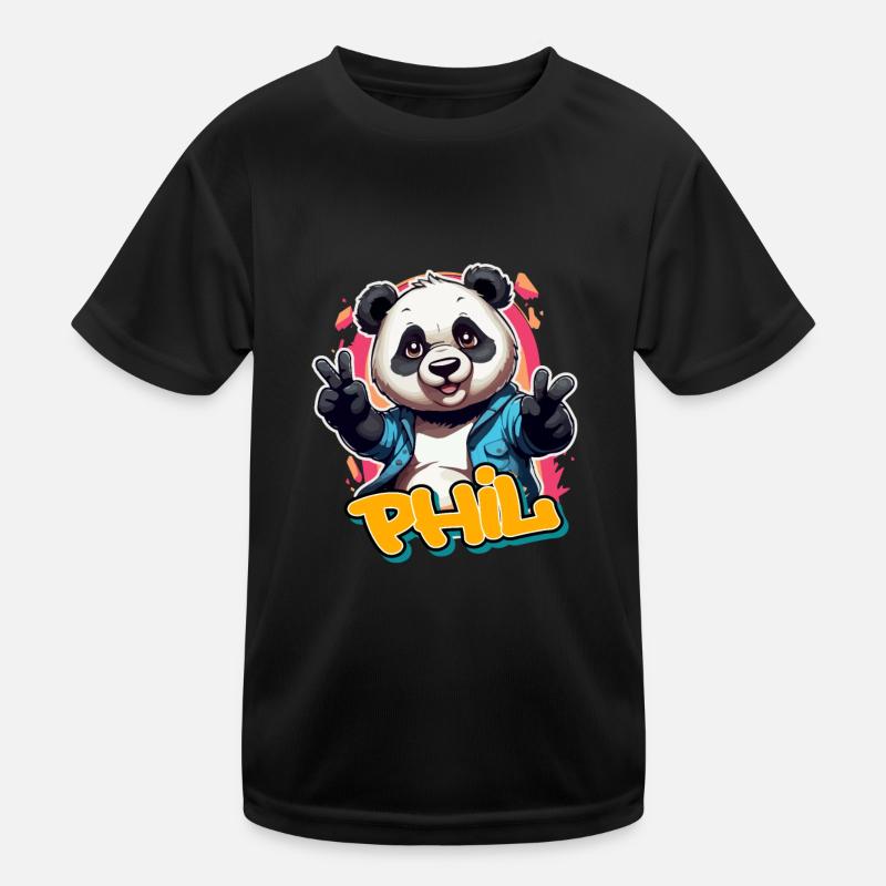 PHIL - Handsome Boy Name with Cool Panda Kids Functional T-Shirt