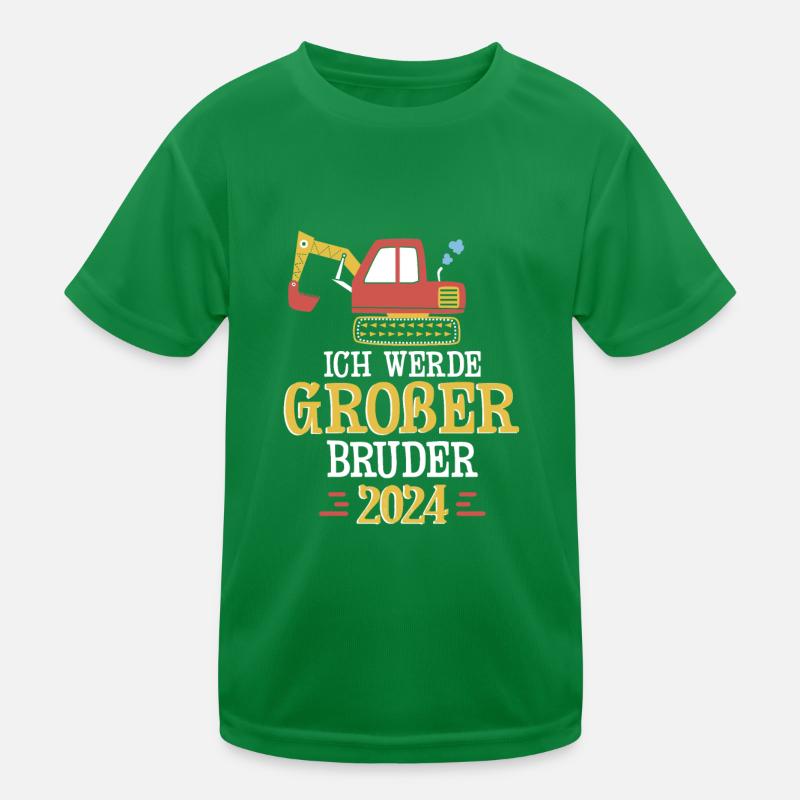 Ich Werde Großer Bruder 2024 Bagger Kinder Funktions-T-Shirt