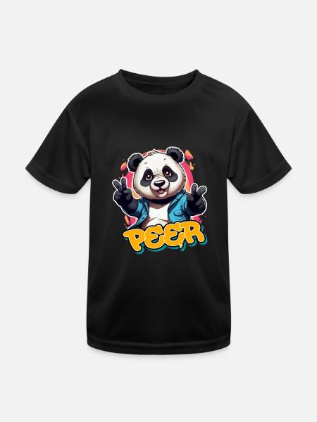 PEER - Schöner Jungen Name mit coolem Panda - Kinder Funktions-T-Shirt - Schwarz - Vorne