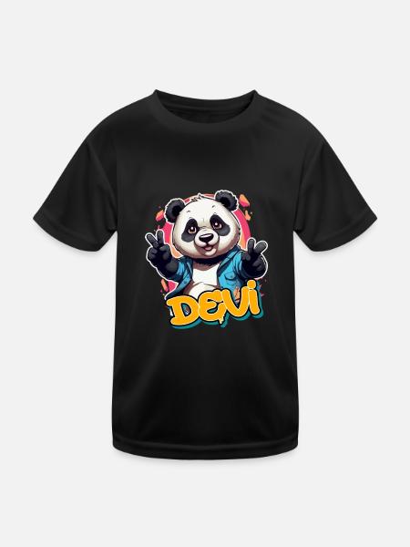 DEVI - Handsome boy name with cool panda - Kids Functional T-Shirt - black - Front
