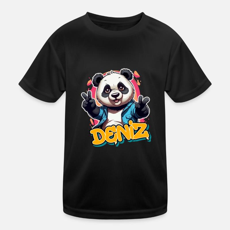 DENIZ - Schöner Jungen Name mit coolem Panda Kinder Funktions-T-Shirt