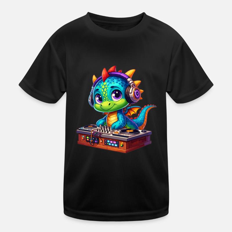 Drache DJ, Discjockey, Diskjockey oder Disk Jockey Kinder Funktions-T-Shirt