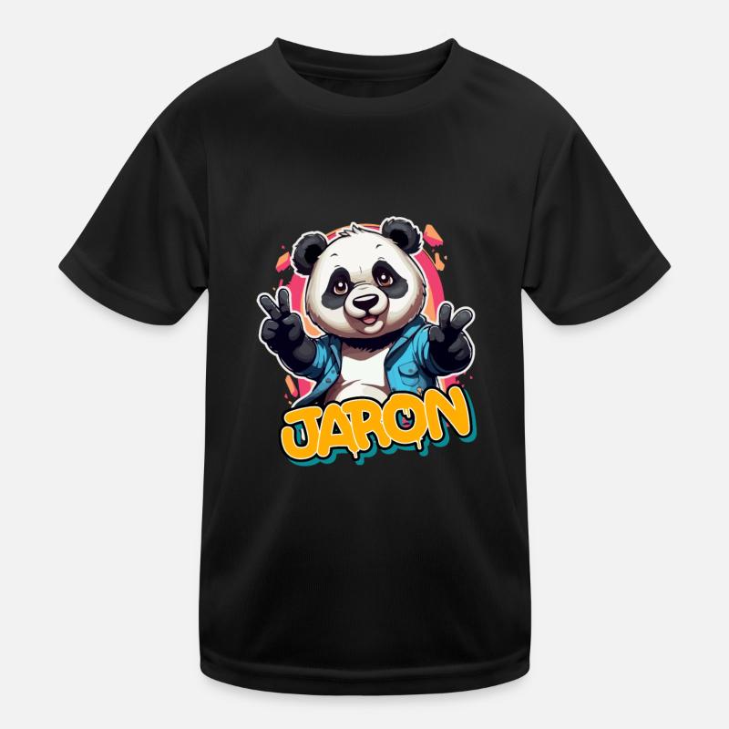 JARON - Schöner Jungen Name mit coolem Panda Kinder Funktions-T-Shirt