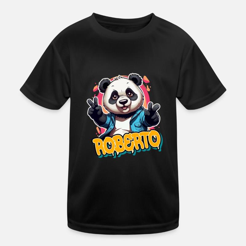 ROBERTO - Schöner Jungen Name mit coolem Panda Kinder Funktions-T-Shirt