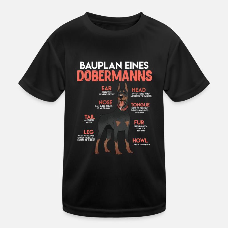Doberman Besitzer BAUPLAN EINES DOBERMANNS Lustig Kinder Funktions-T-Shirt