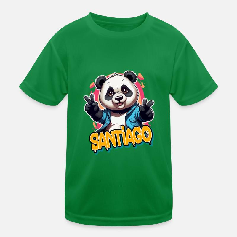 SANTIAGO - Handsome boy name with cool panda Kids Functional T-Shirt