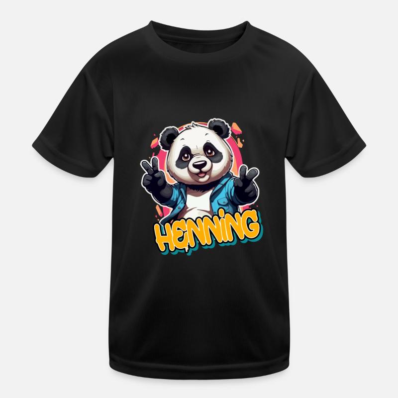 HENNING - Schöner Jungen Name mit coolem Panda Kinder Funktions-T-Shirt