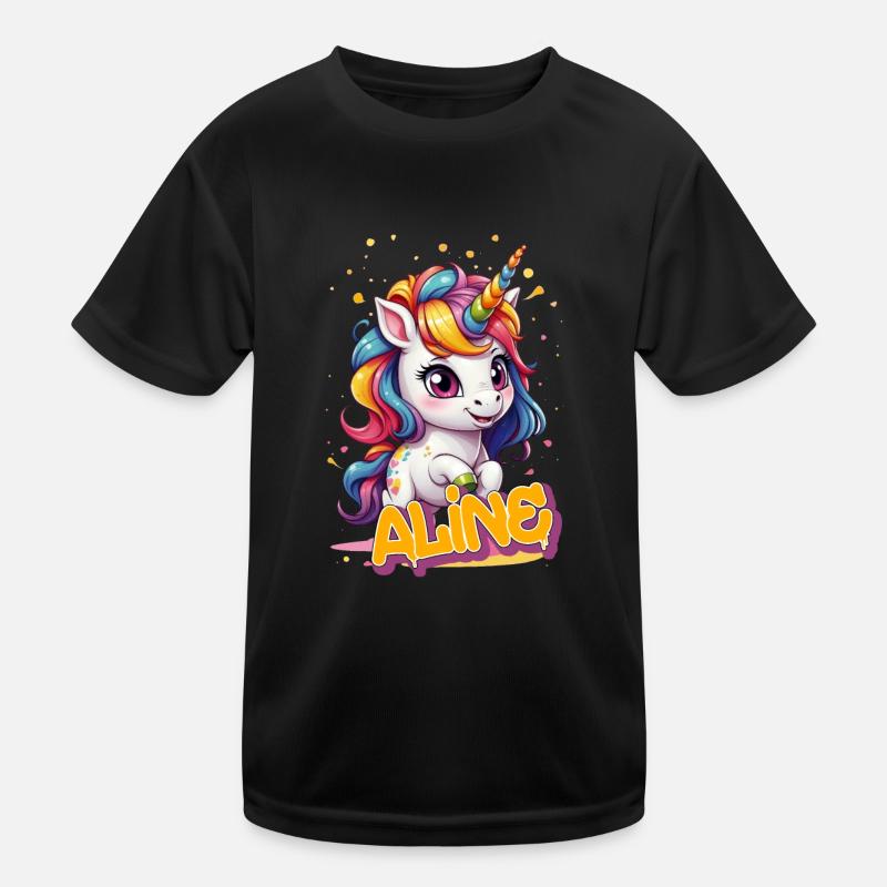 ALINE - Schöner Mädchen Name mit süßem Einhorn Kinder Funktions-T-Shirt