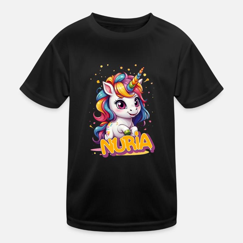 NURIA - Schöner Mädchen Name mit süßem Einhorn Kinder Funktions-T-Shirt