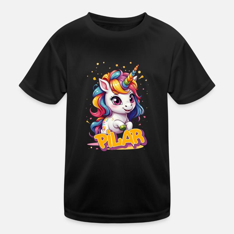 PILAR - Schöner Mädchen Name mit süßem Einhorn Kinder Funktions-T-Shirt