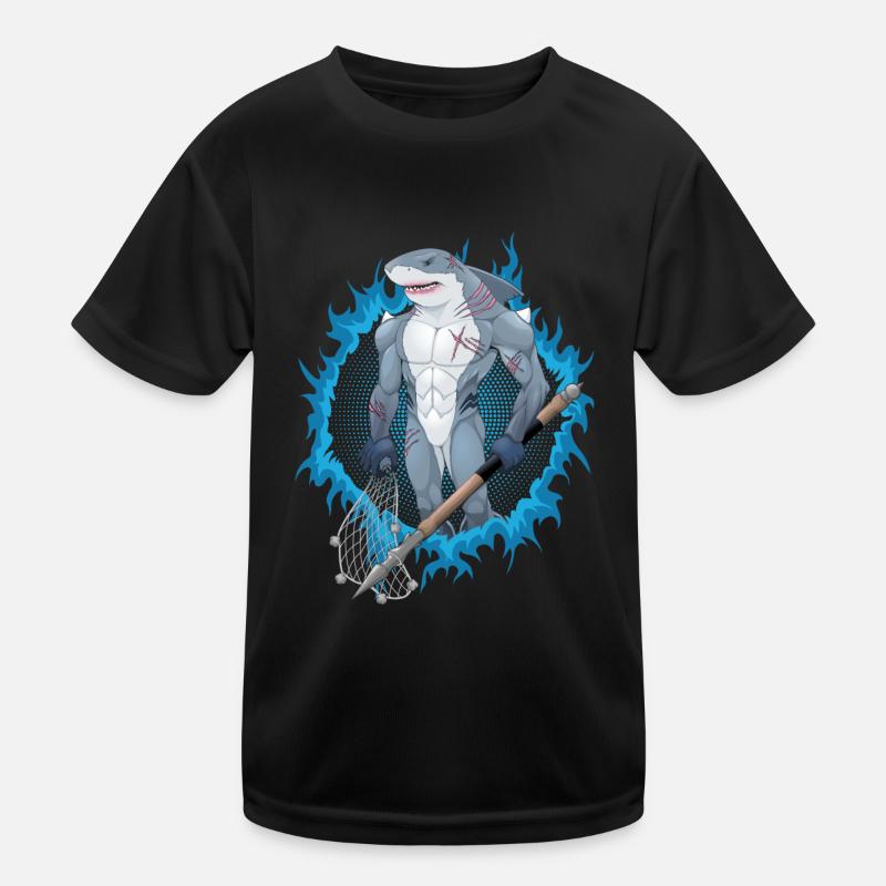Requin mutant avec fond de feu bleu T-shirt sport Enfant